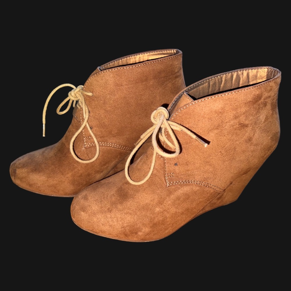 Tan Suede Wedge Ankle Boots